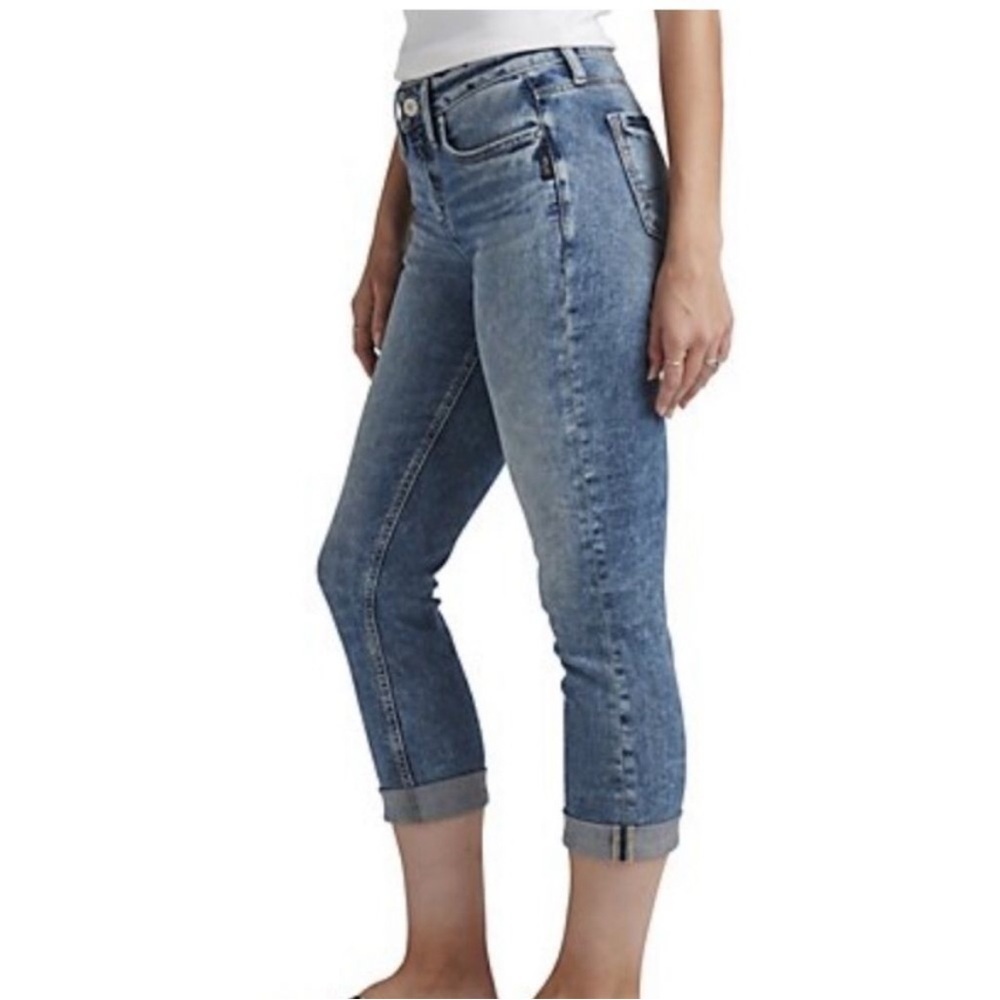 Womens Silver Suki Capri Jeans Size 28 Crop Super Twee Stretch Coastal Preppy
